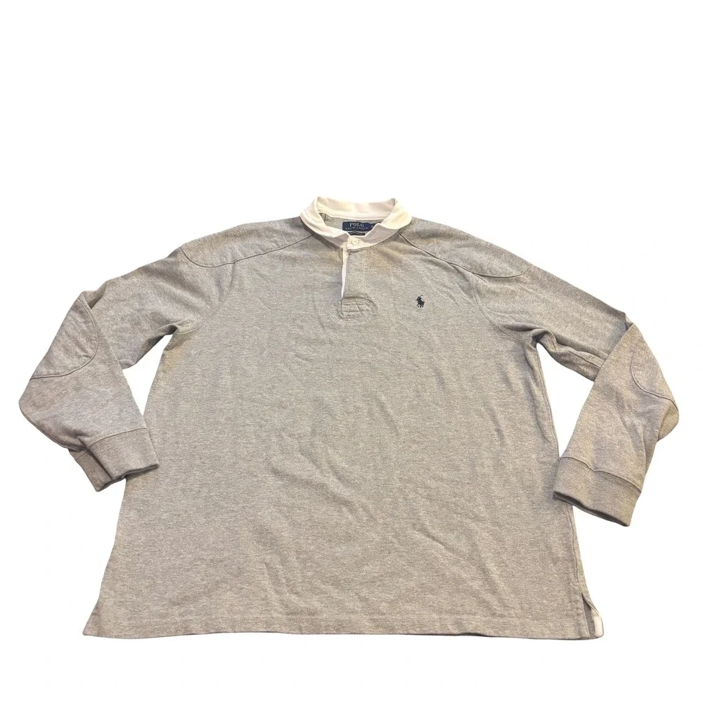 Polo Ralph Lauren Mens XL‎ Gray Custom Slim Fit Long Sleeve Rugby Shirt Cotton